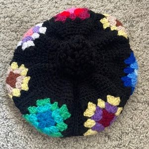 Granny square beret with pom-pom